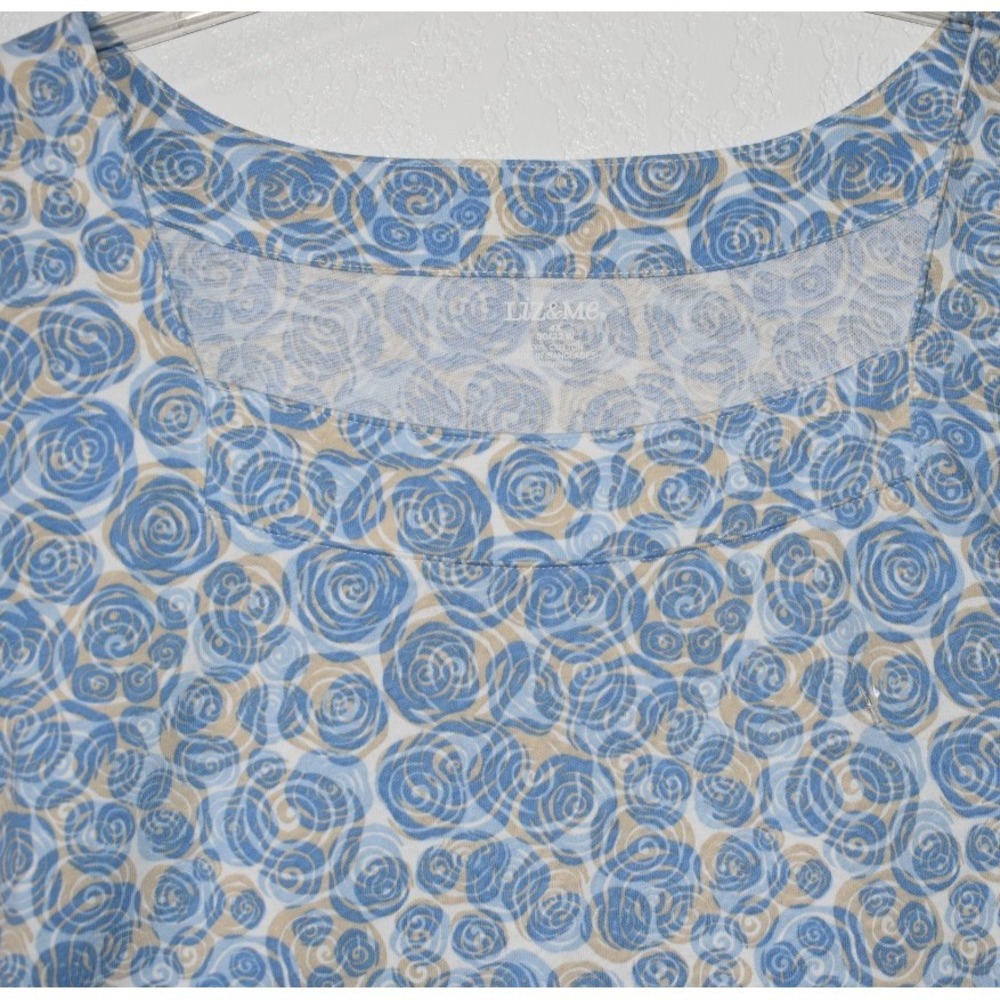 Liz & Me 4X Top Blue/White Squared Neck Short Slv 100% Cotton Shirt Blouse 30/32 - Picture 4 of 16